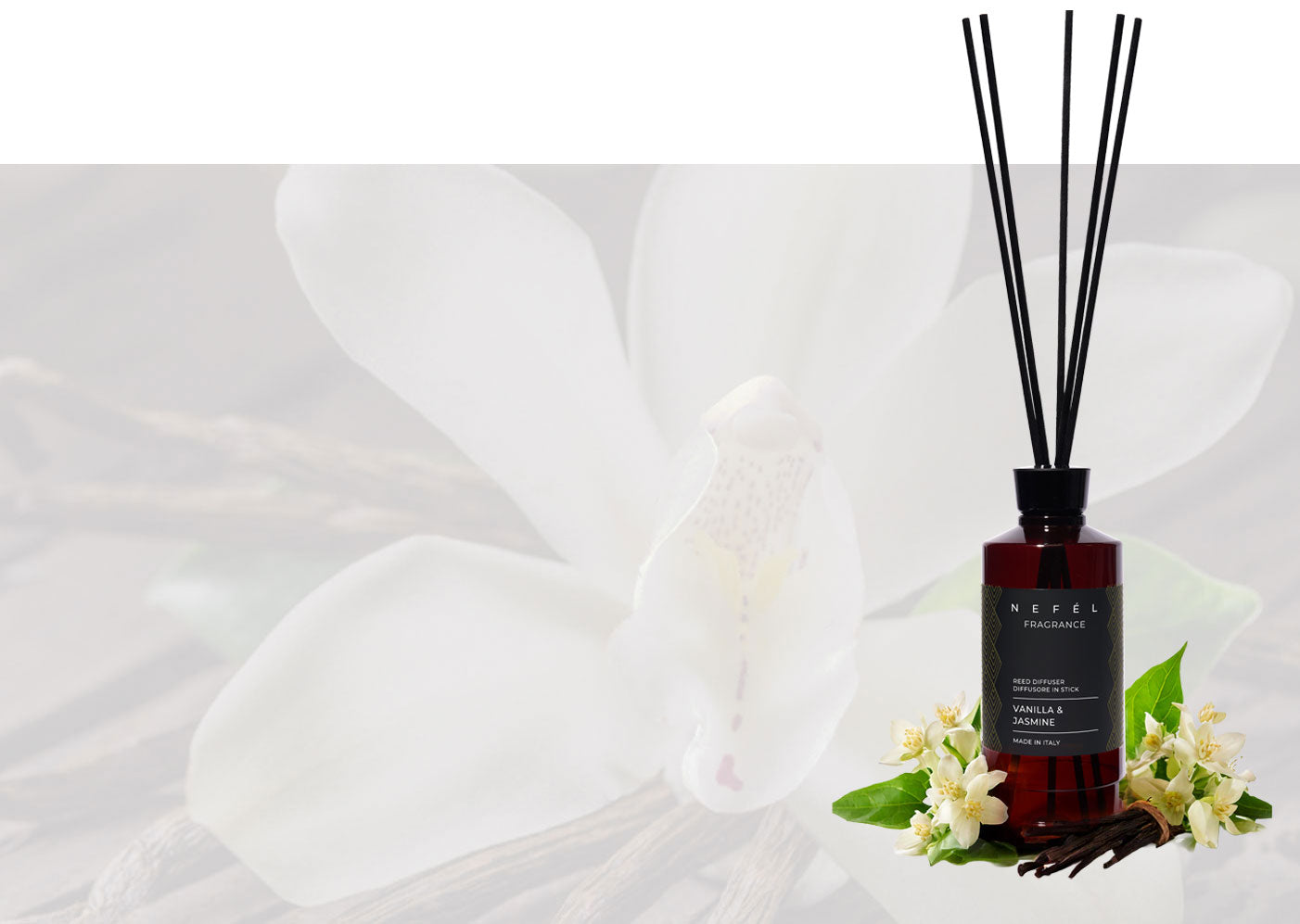 NEFEL FRAGRANZE - PROFUMATORE CON BASTONCINI DI LEGNO - VANIGLIA & GELSOMINO